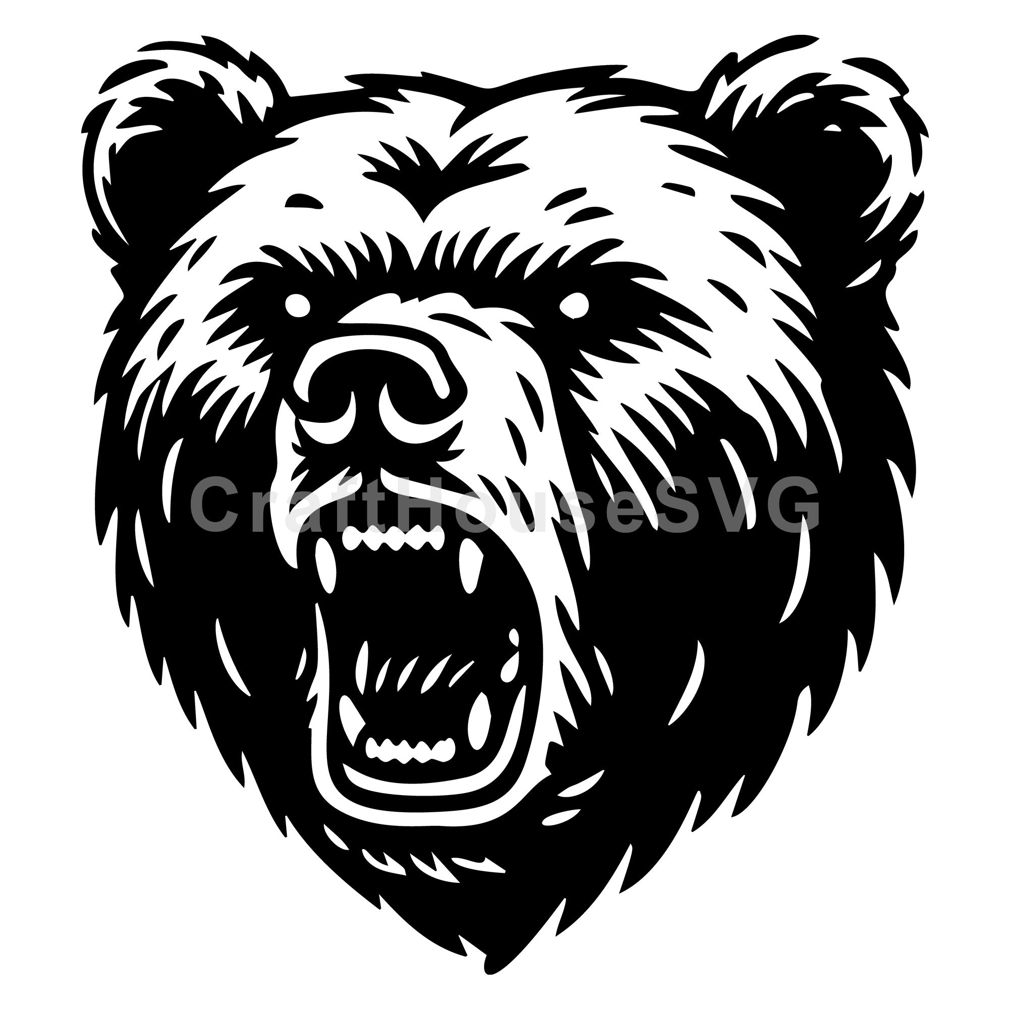 Angry Bear Head Roaring Silhouette SVG