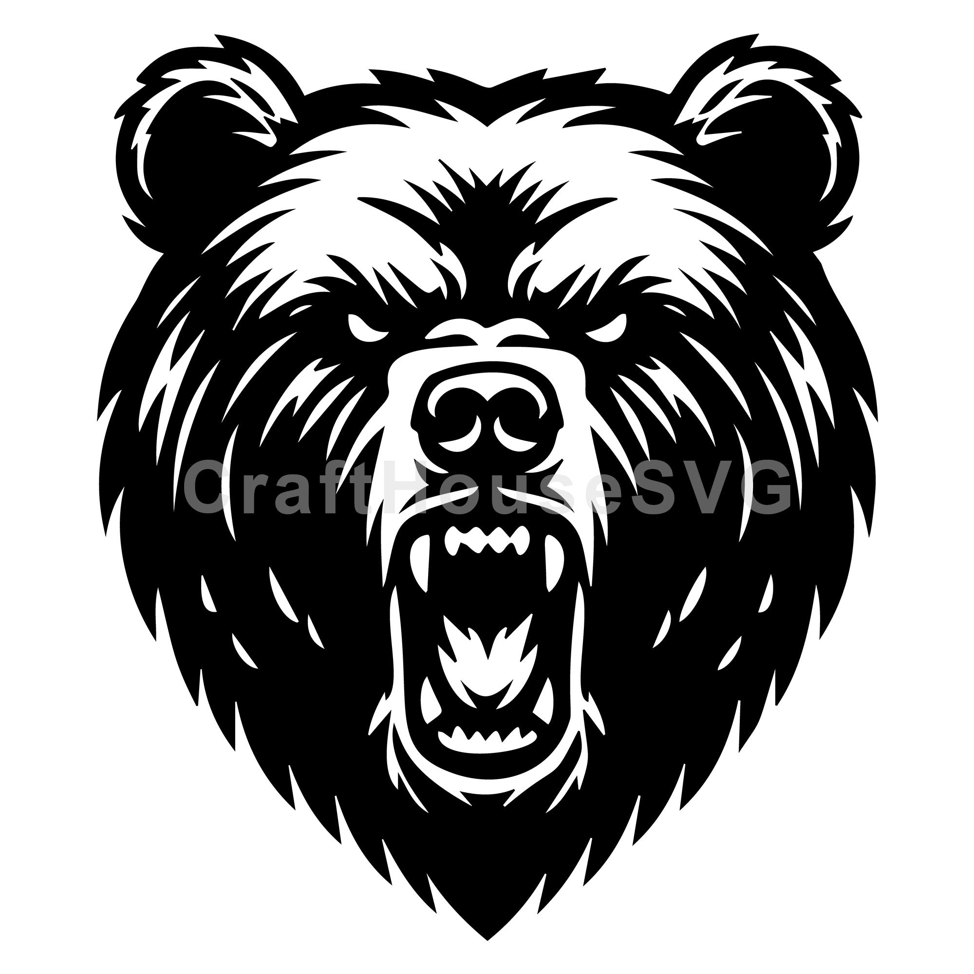 Aggressive Grizzly Bear Face SVG