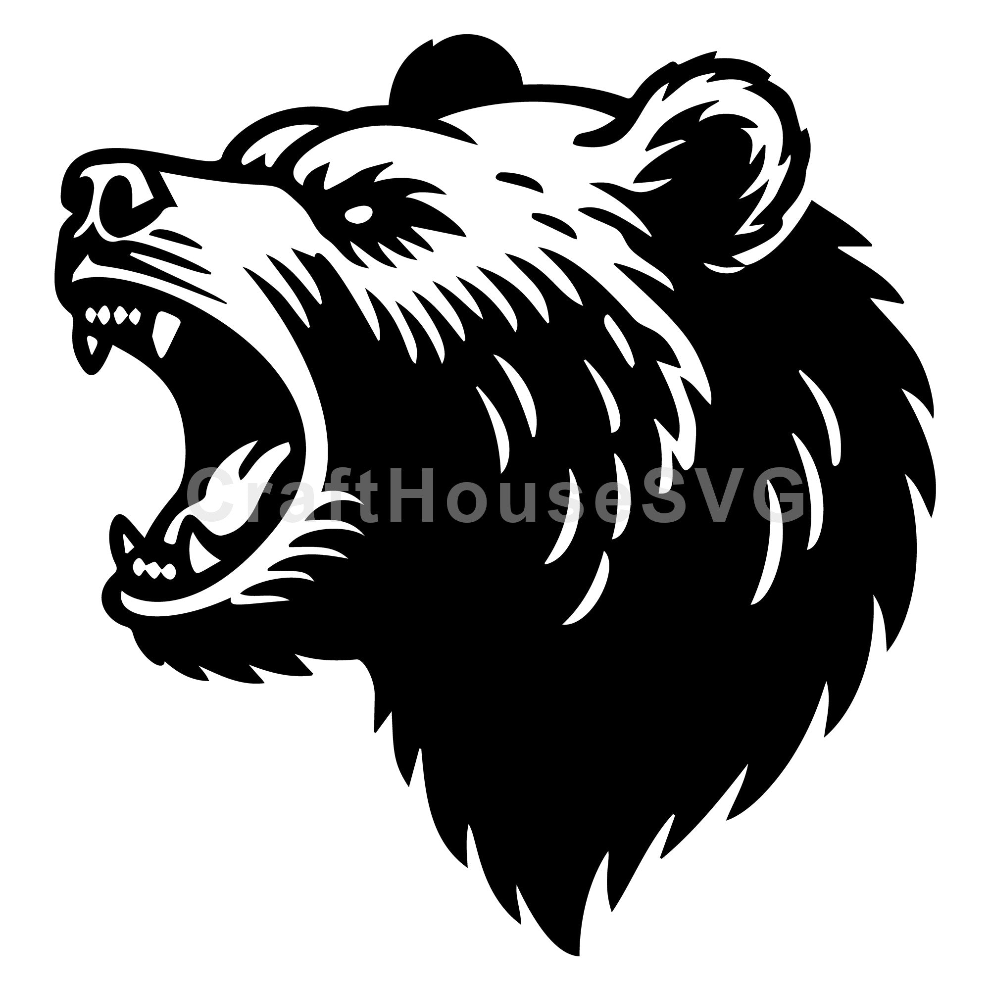 Roaring Grizzly Bear Head Profile SVG