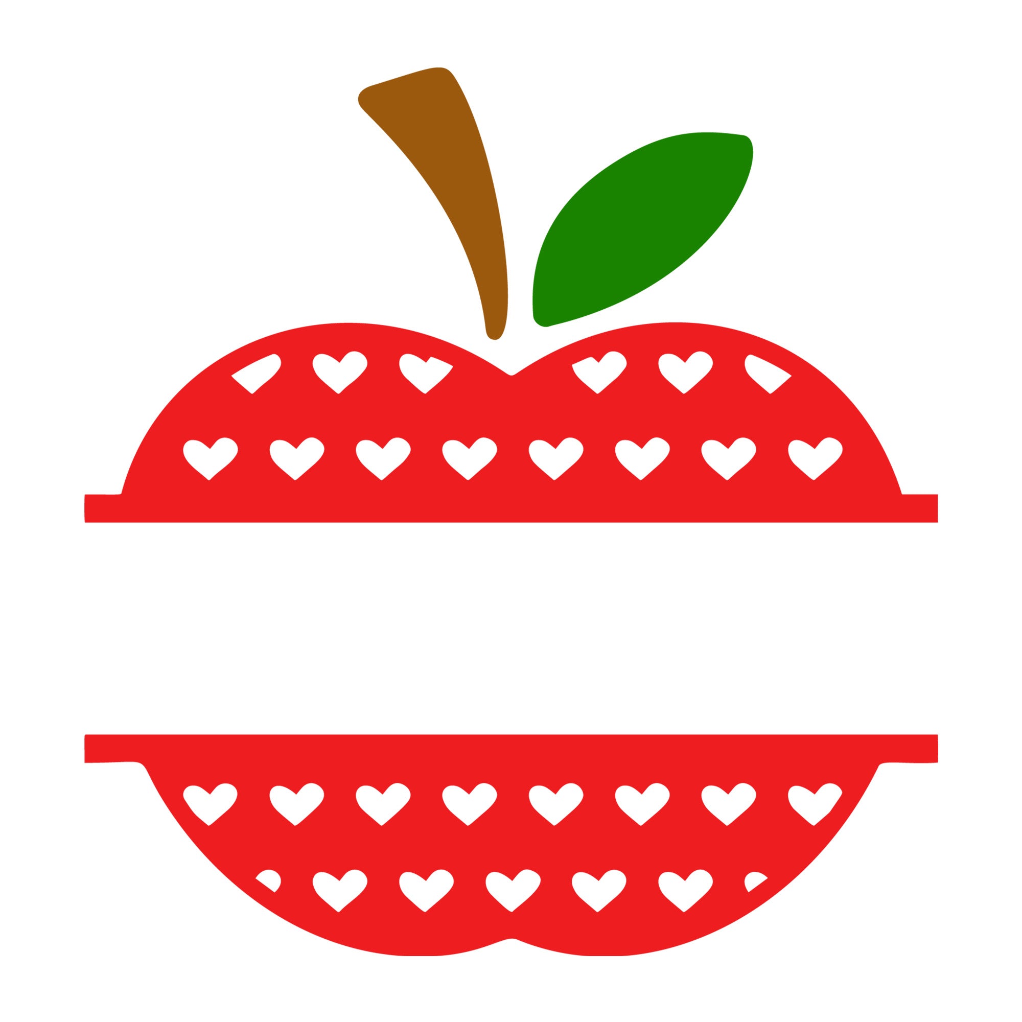 Apple Heart Split Monogram SVG design for Cricut, Silhouette, laser cutting, vinyl, sublimation, teacher, and school craft projects.