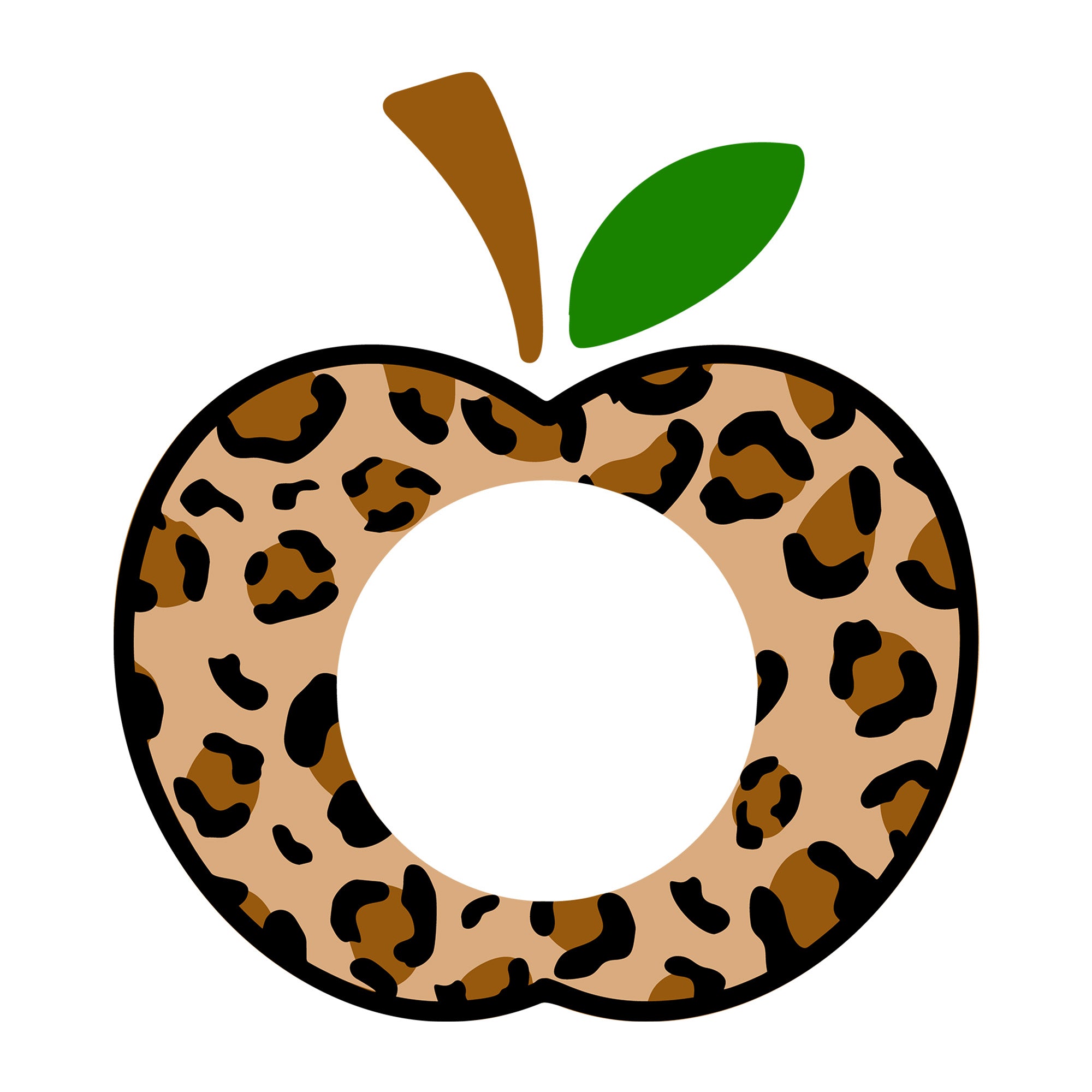 Apple Leopard Monogram SVG design for Cricut, Silhouette, laser cutting, vinyl, sublimation, teacher, and school craft projects.