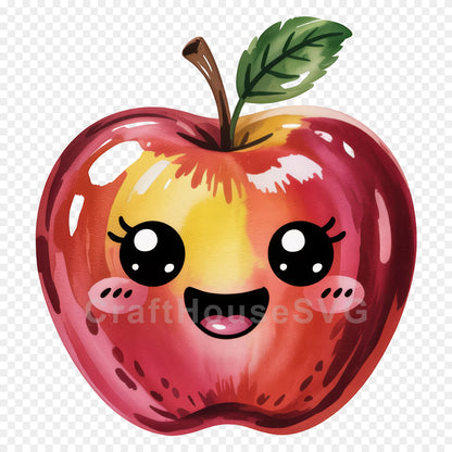 Kawaii Fruit Clipart Sublimation PNG Bundle