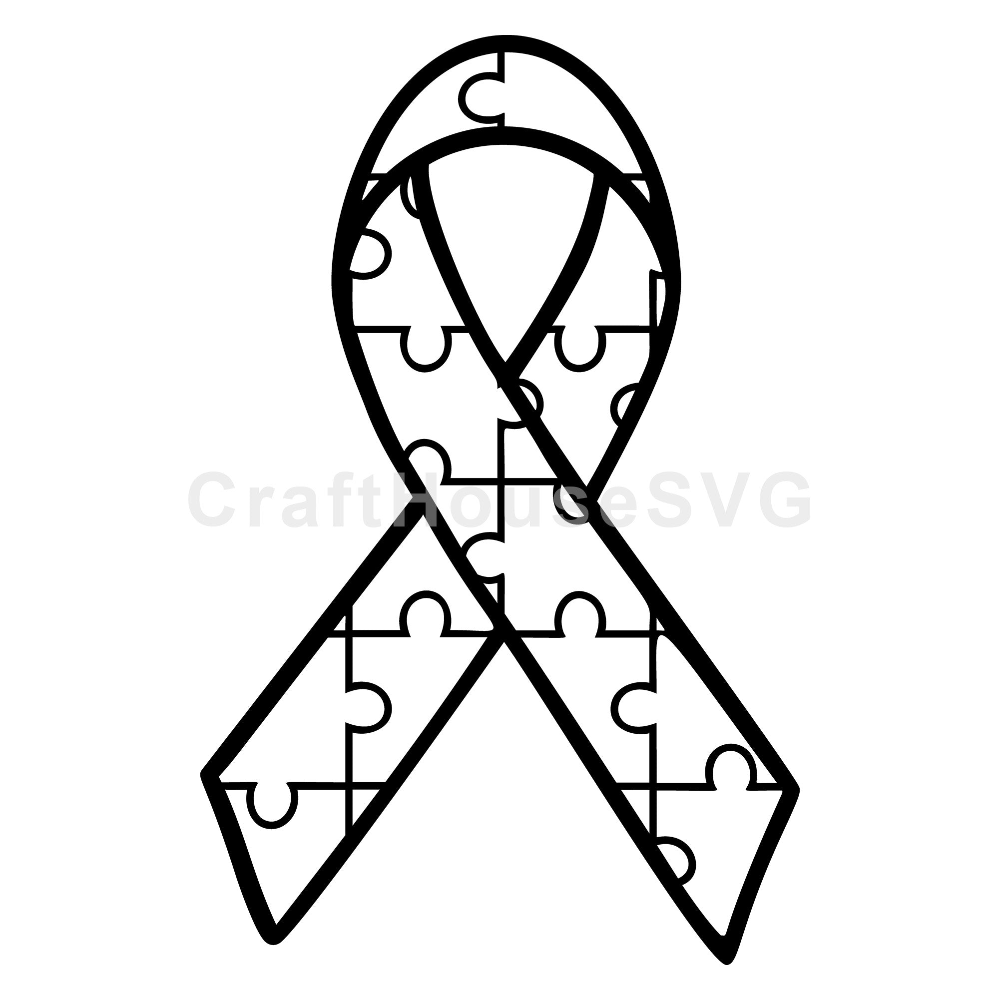 Autism awareness ribbon black and white SVG