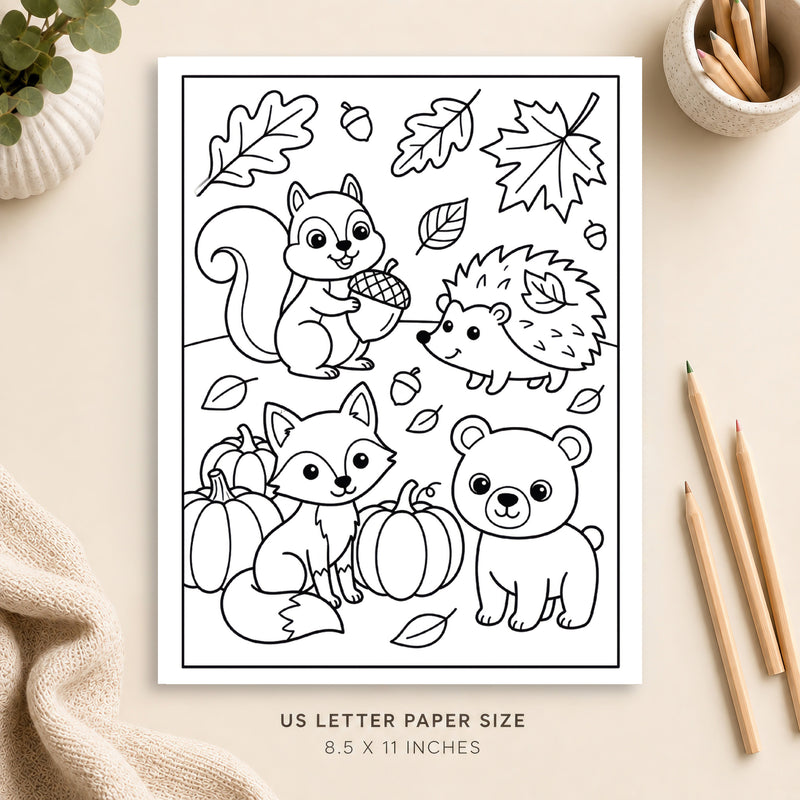 Autumn Animals Coloring Page 1