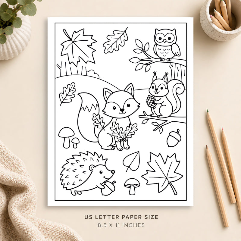 Autumn Animals Coloring Page 2