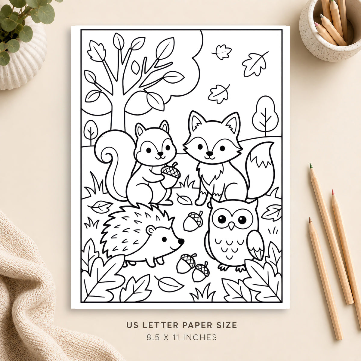 Autumn Animals Coloring Page 3