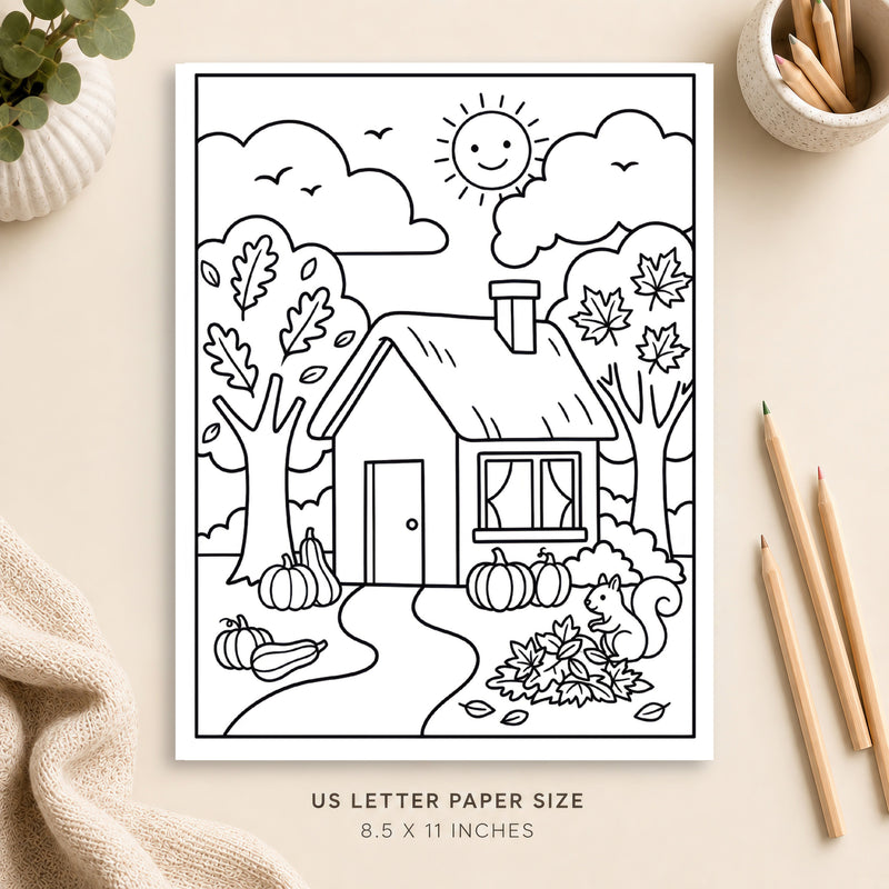 Autumn Cottage Coloring Page 1