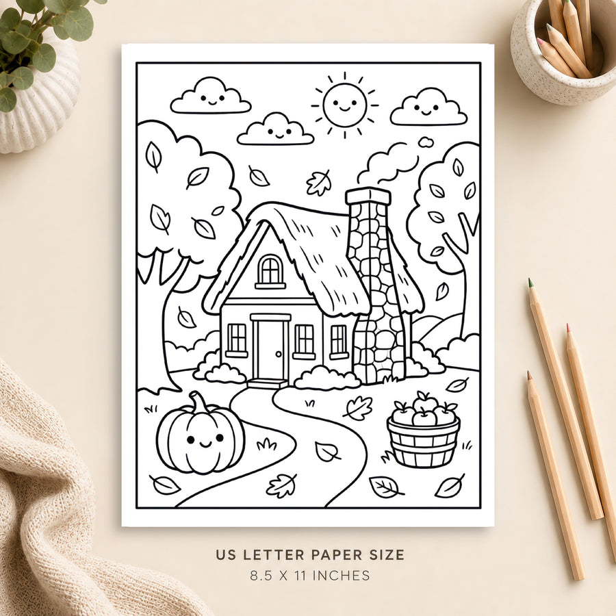 Autumn Cottage Coloring Page 2
