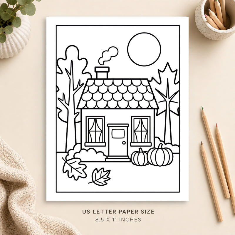 Autumn Cottage Coloring Page 3
