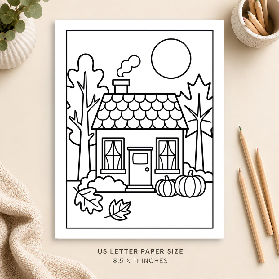 Autumn Cottage Coloring Page 3
