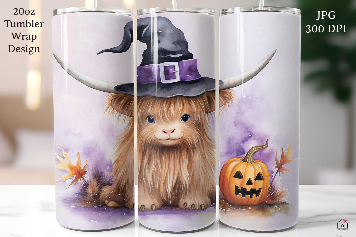 Watercolor Halloween 20oz Tumbler Wrap Bundle Sublimation Designs JPG - Craft House SVG
