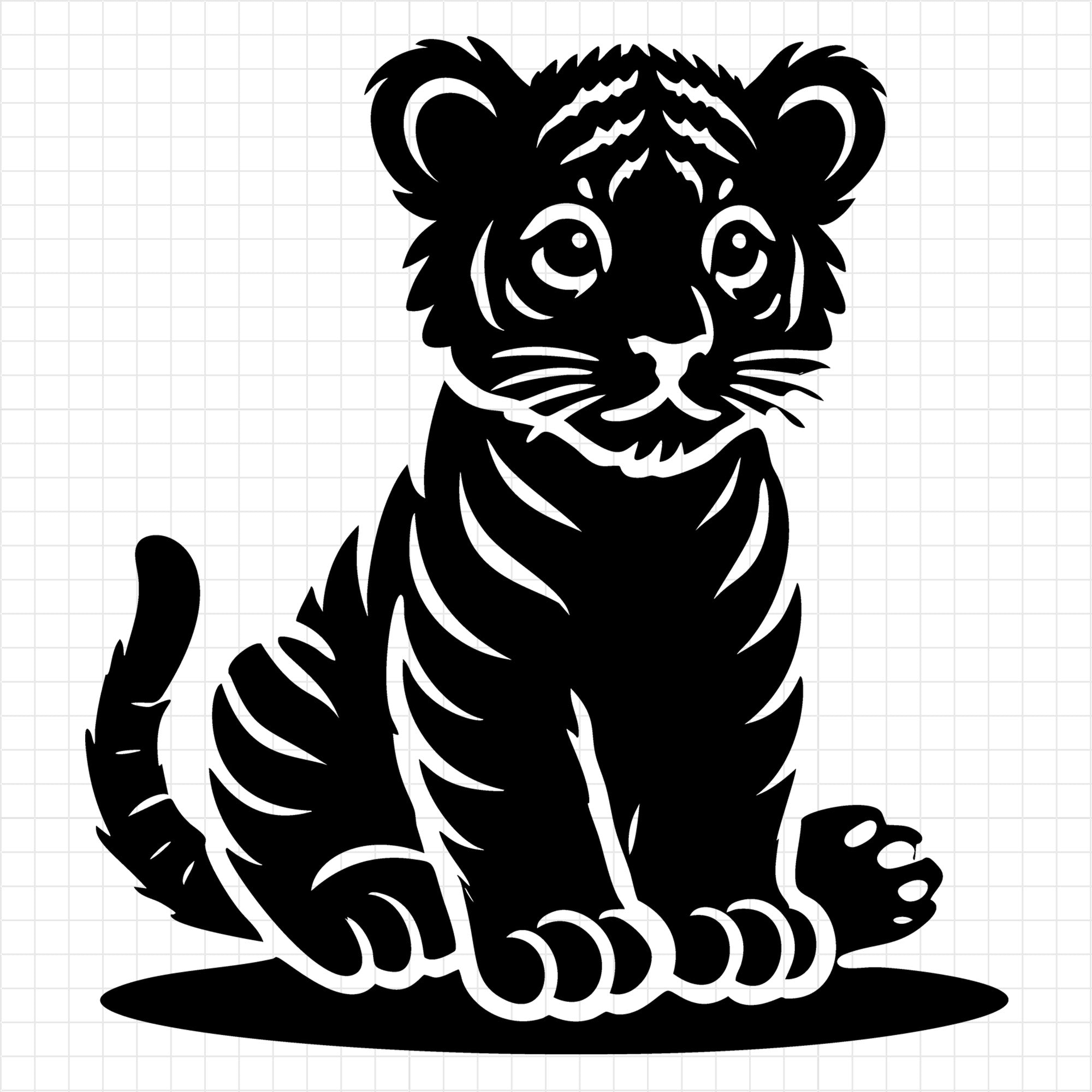 Baby Tiger Cub Sitting Silhouette SVG