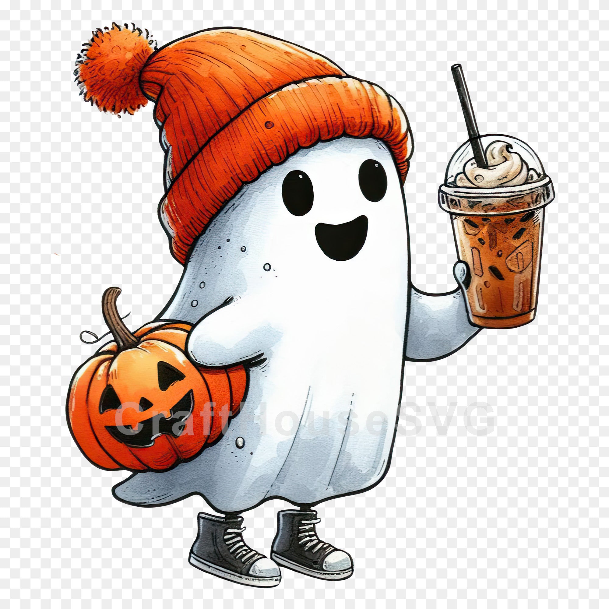 Beanie Ghost Iced Coffee PNG Sublimation