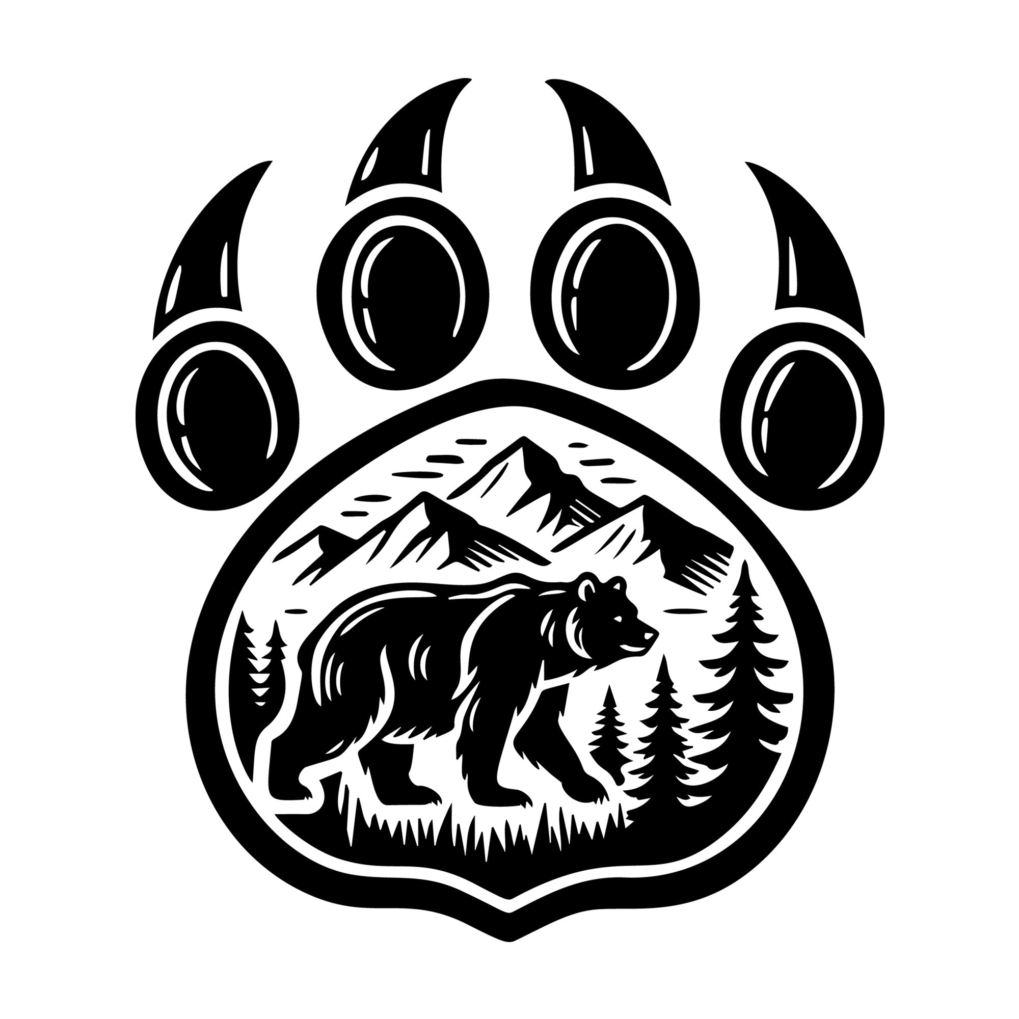Bears Paw Print Scenic SVG design for Cricut, Silhouette, laser cutting, vinyl, sublimation, and craft projects.