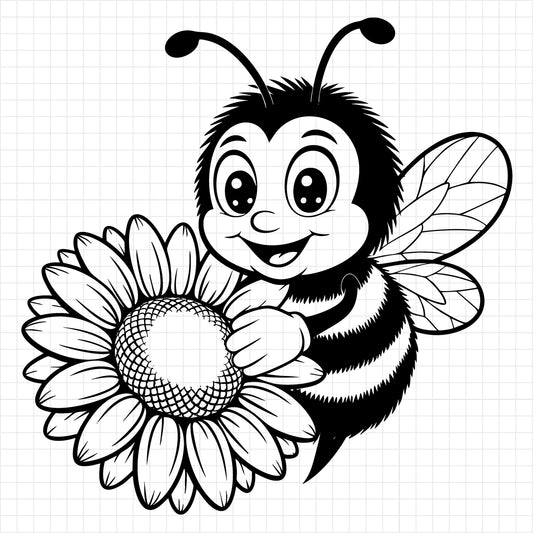 Happy Bee With Sunflower SVG