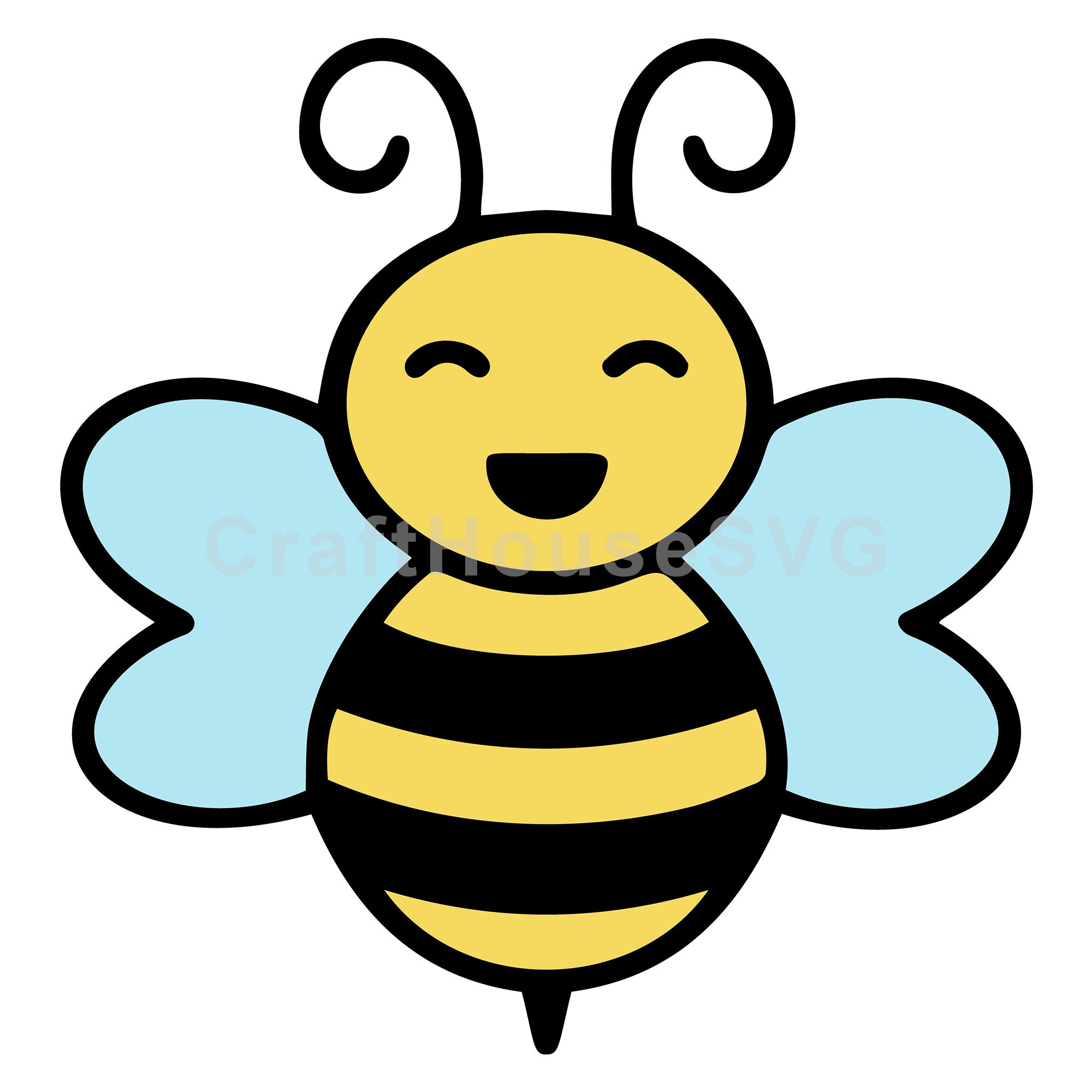 Happy Bee with Curled Antennae Layered SVG