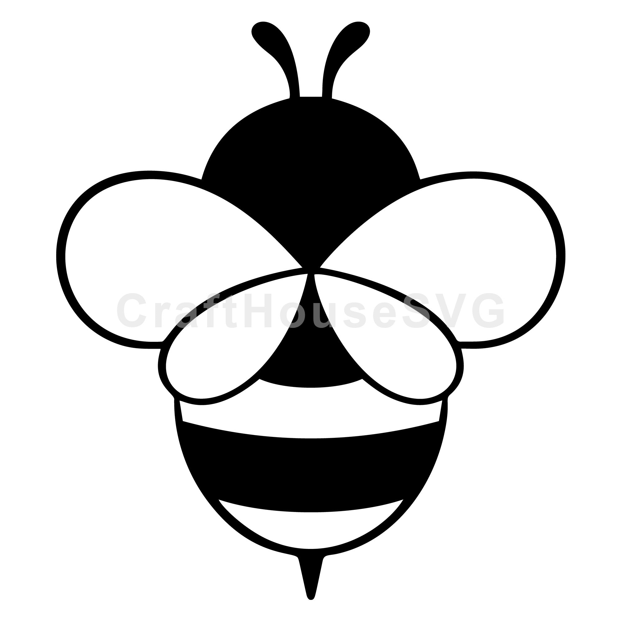 Simple Round Winged Bee Silhouette SVG