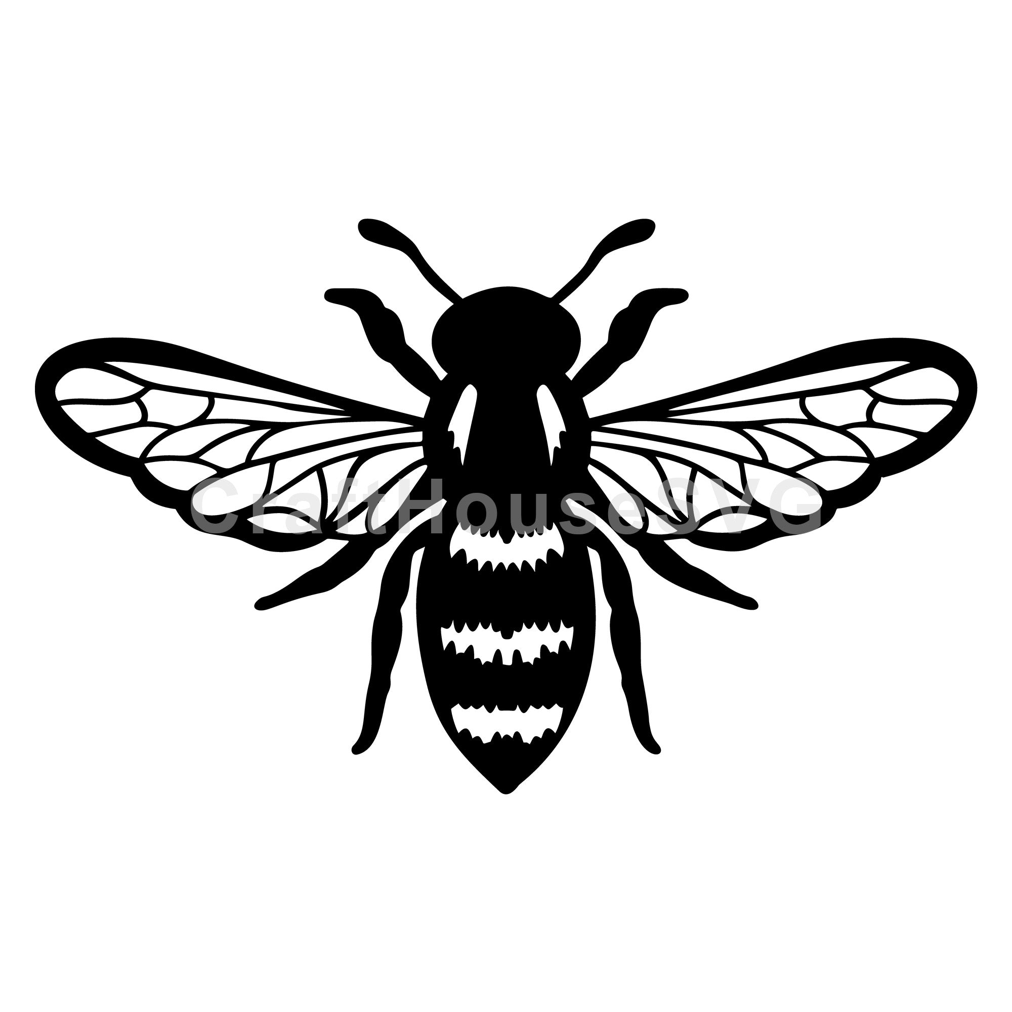 Detailed Winged Bee Silhouette SVG