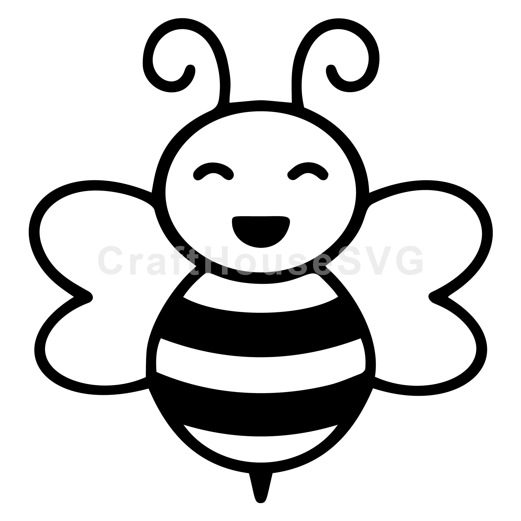 Happy Bee with Curled Antennae Silhouette SVG