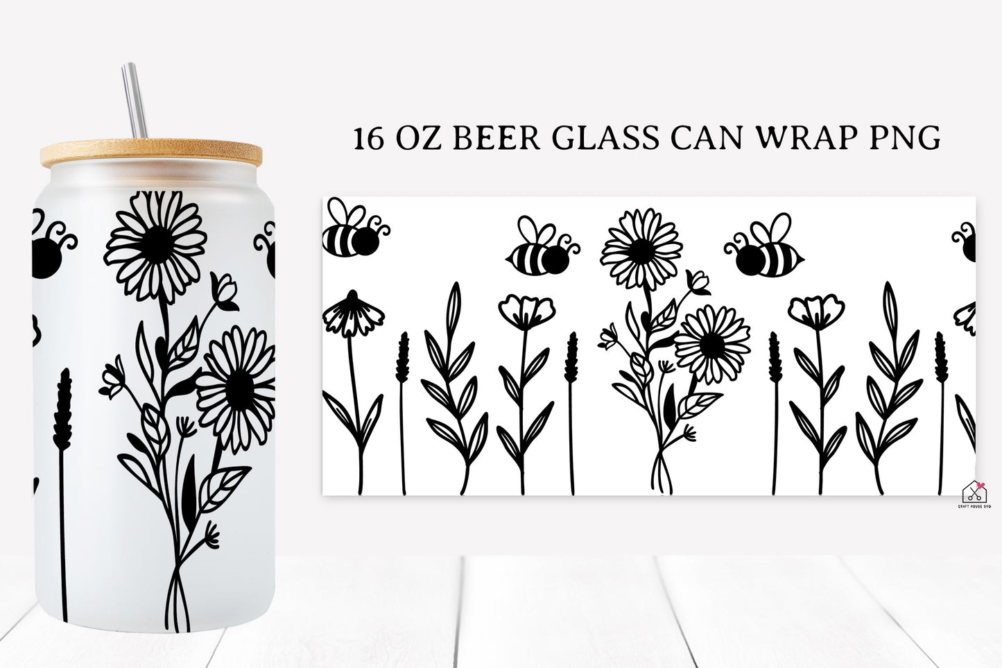 Bee 16 Oz Glass Can Wrap SVG Bundle
