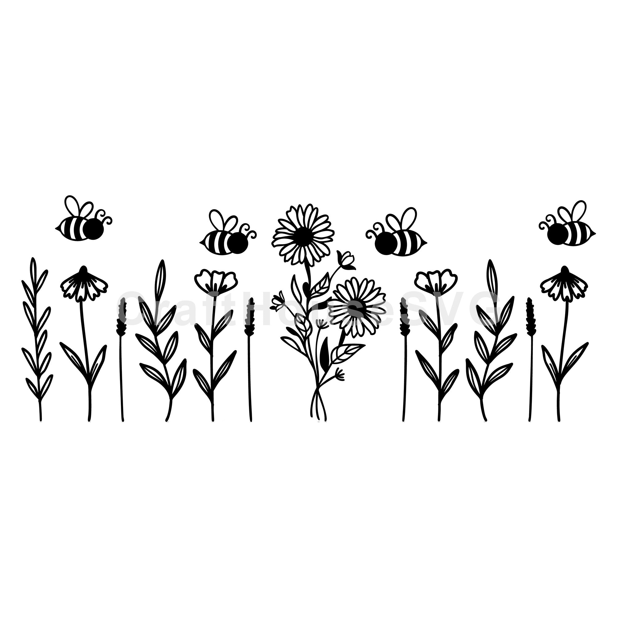 Bee and Wildflowers SVG 16 Oz Glass Can Wrap Cut File