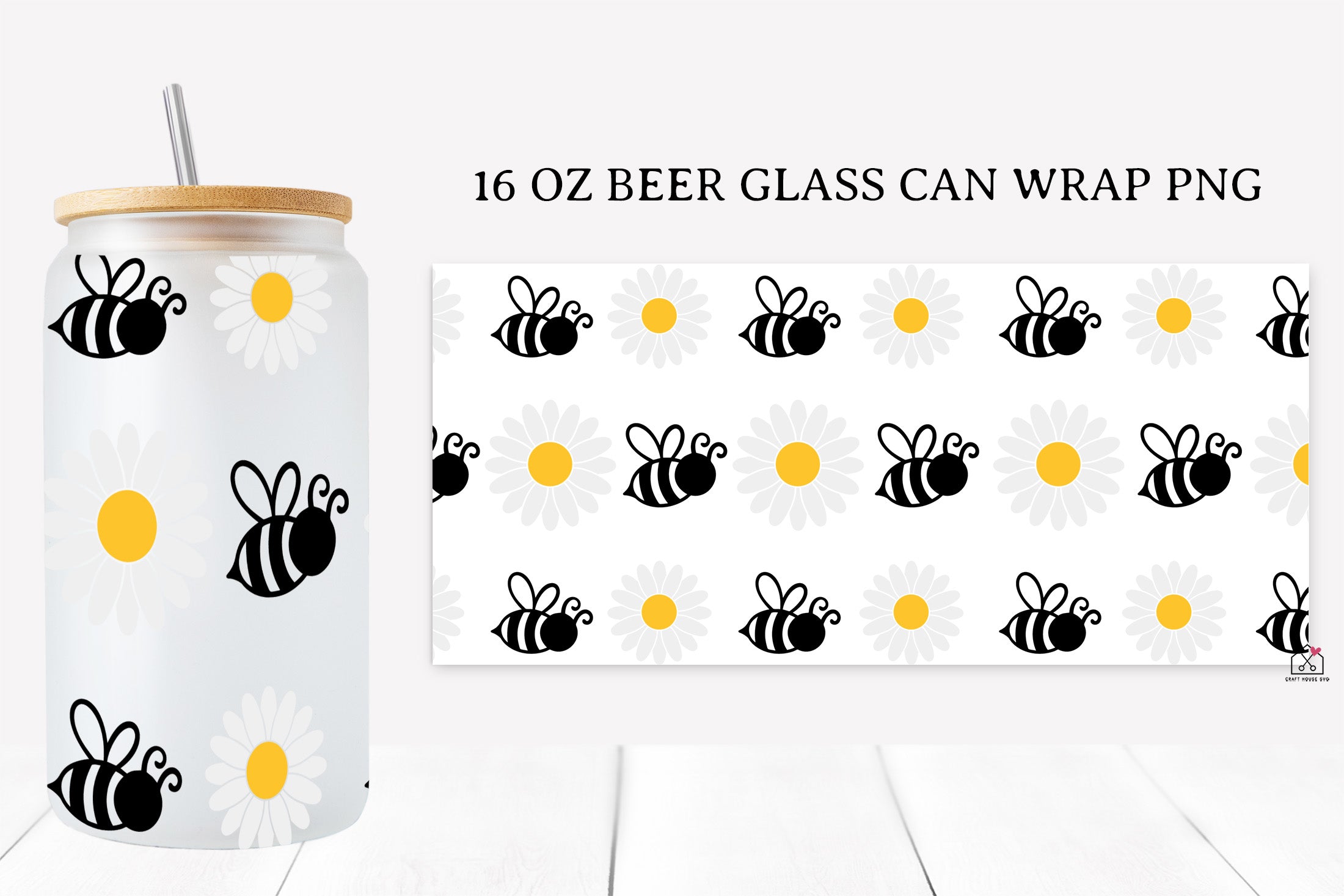 Bee 16 Oz Glass Can Wrap SVG Bundle PNG SVG Cut Files