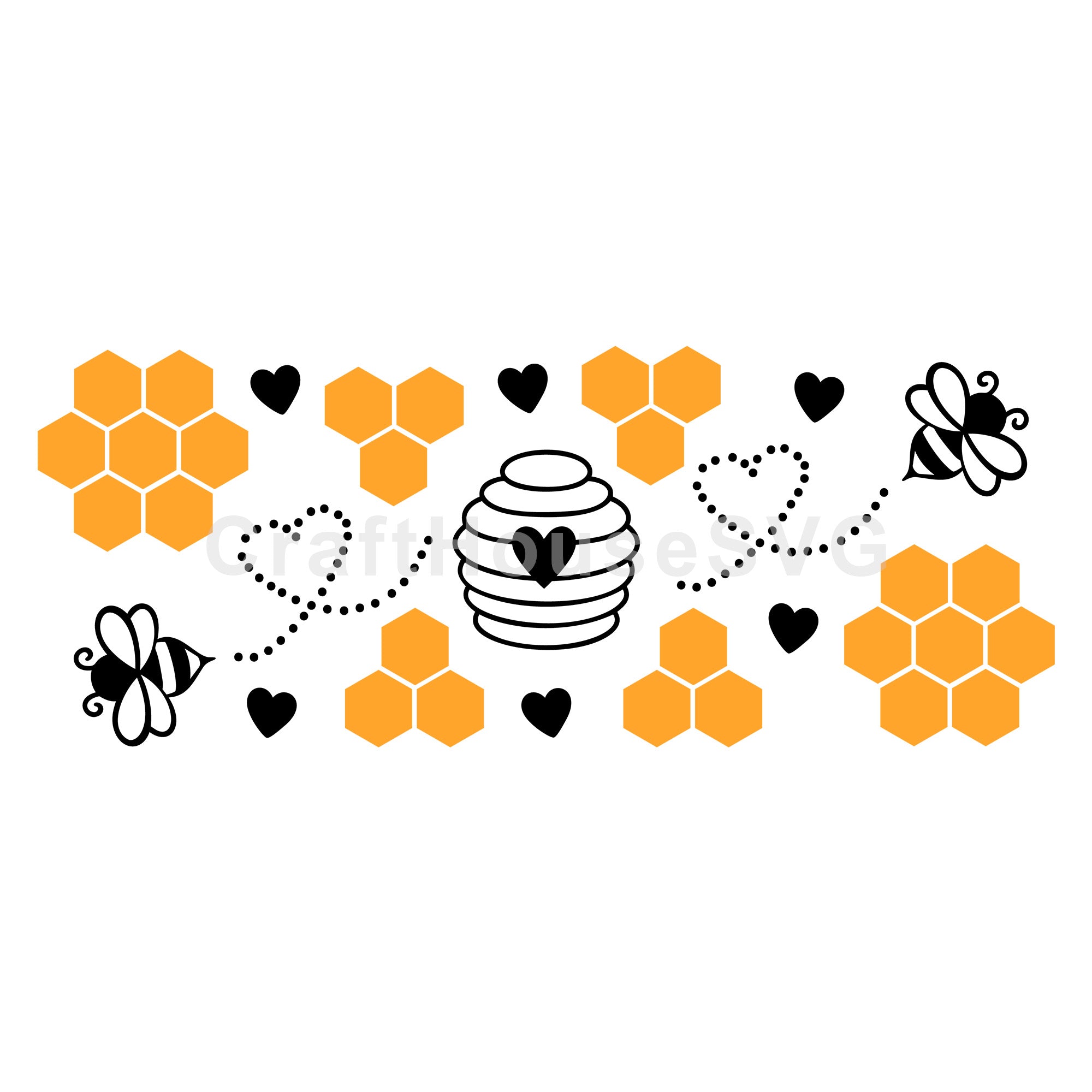 Bee and Honeycomb SVG 16 Oz Glass Can Wrap Cut File