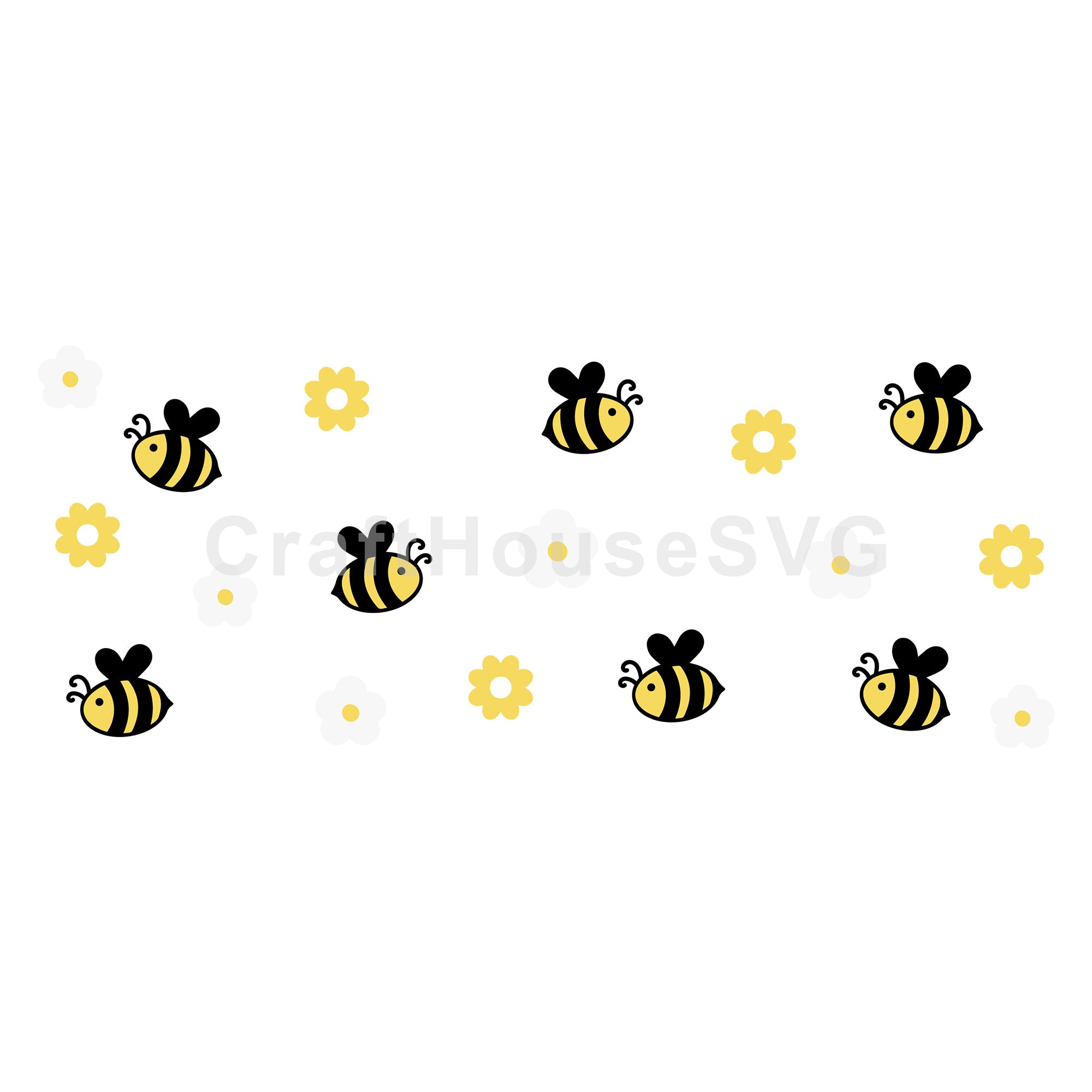 Bee and Flowers SVG 16 Oz Glass Can Wrap Cut File