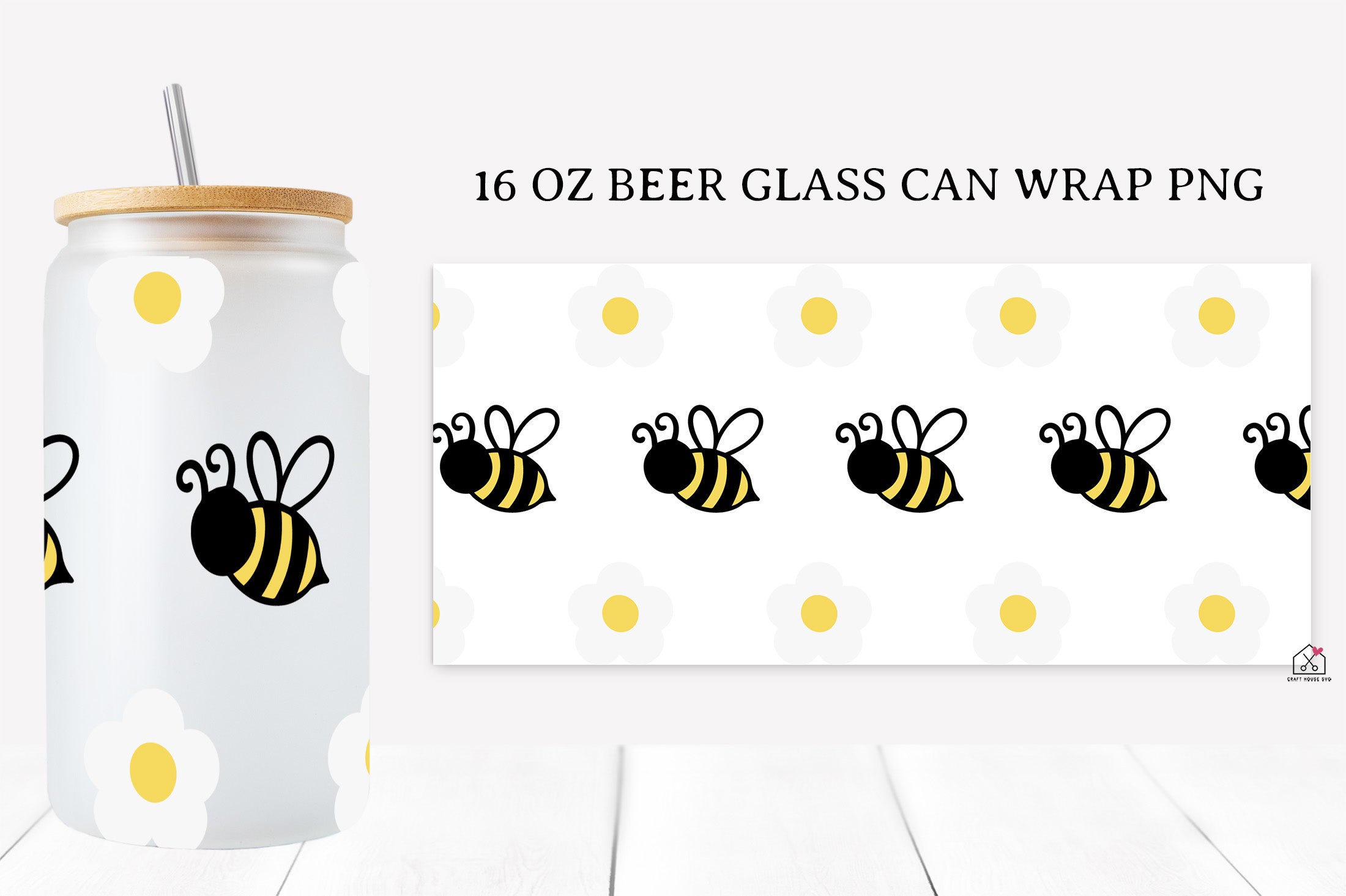 Bee 16 Oz Glass Can Wrap SVG Bundle