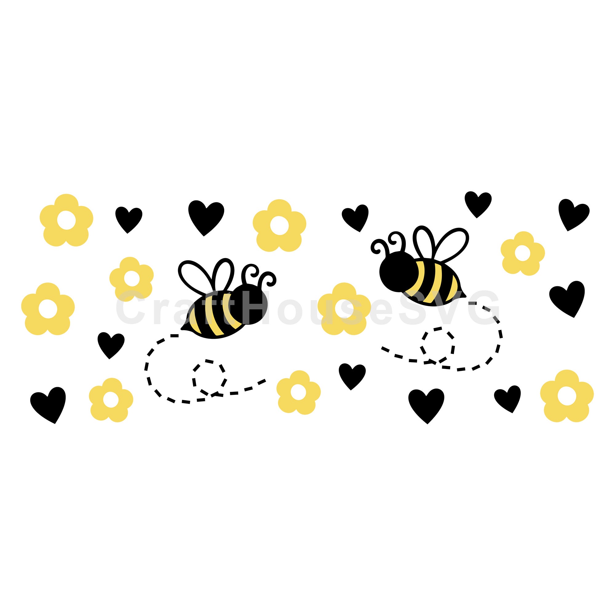 Bee Flower Heart SVG 16 Oz Glass Can Wrap Cut File