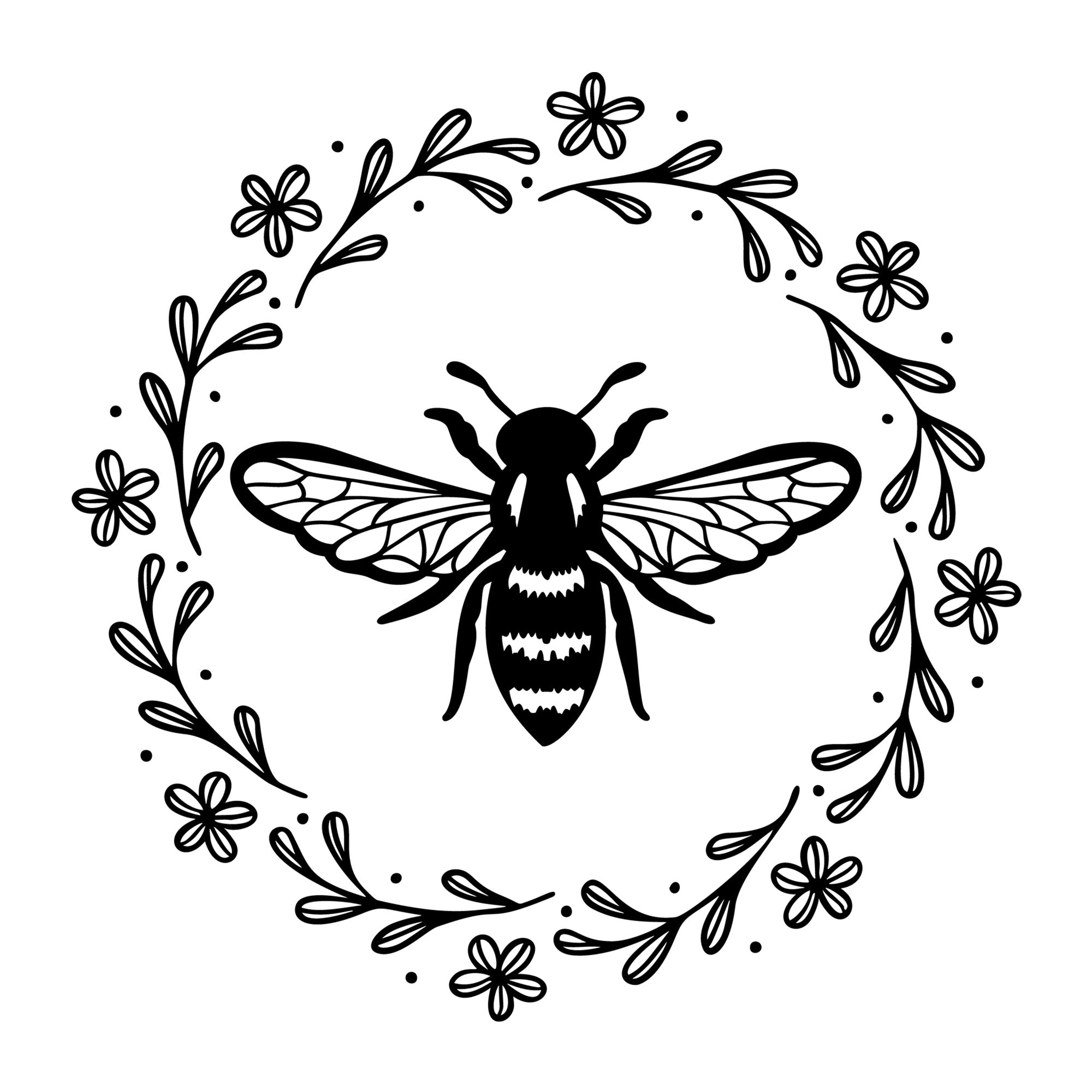 Bee Floral Wreath SVG design for Cricut, Silhouette, laser cutting, vinyl, sublimation, and bee craft projects.