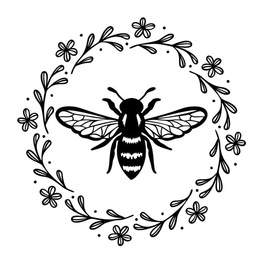 Bee Floral Wreath SVG design for Cricut, Silhouette, laser cutting, vinyl, sublimation, and bee craft projects.