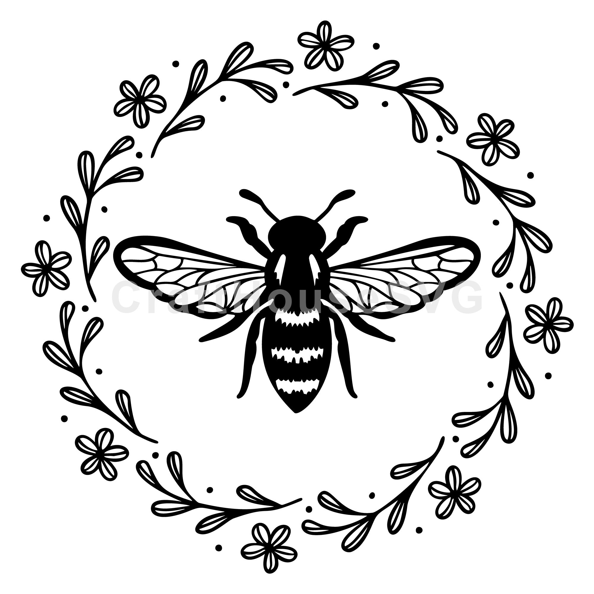 Bee Floral Wreath SVG , Spring, Honey Bee Cut File