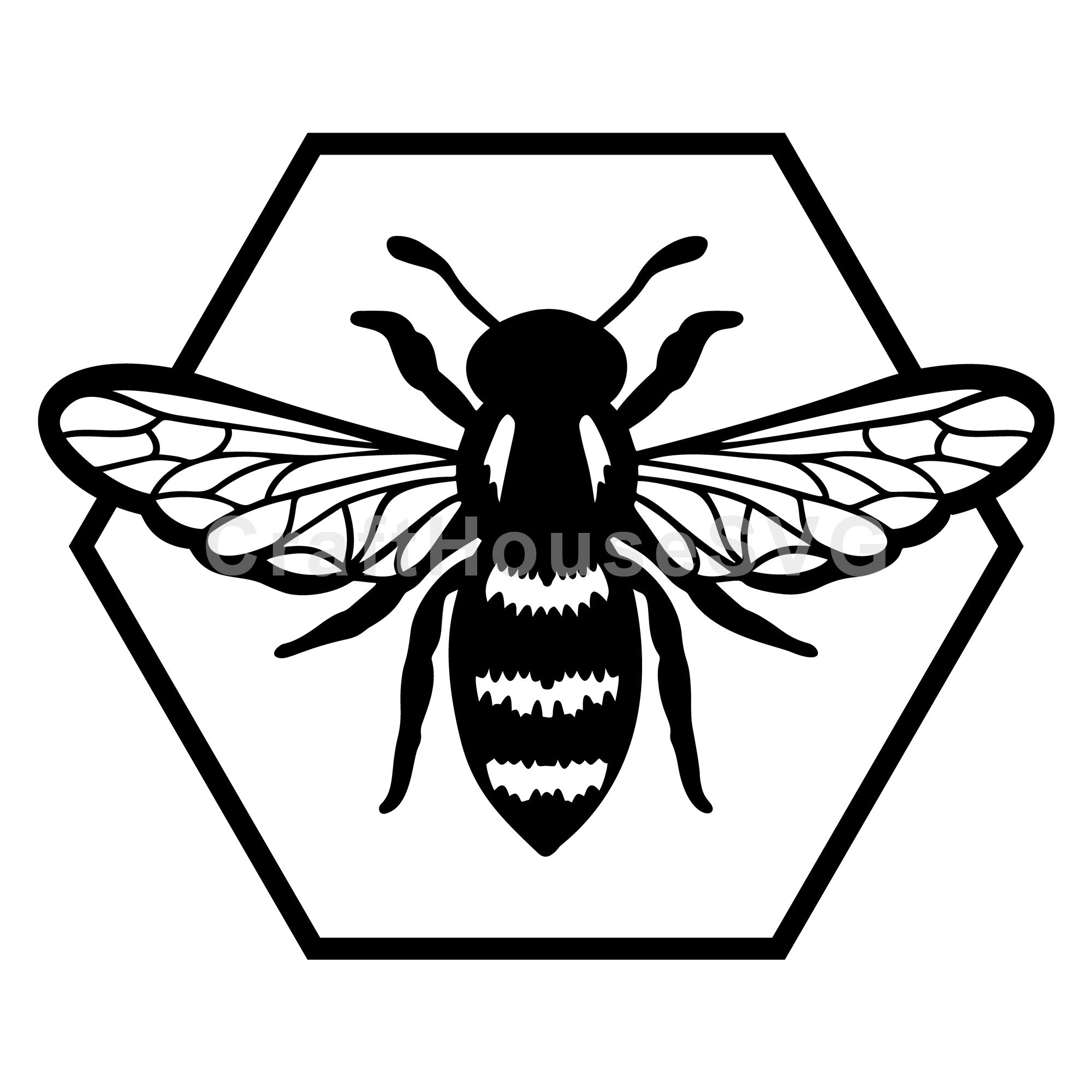 Honey Bee Hexagon Silhouette SVG