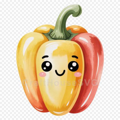 Kawaii Vegetables Clipart Sublimation Bundle PNG