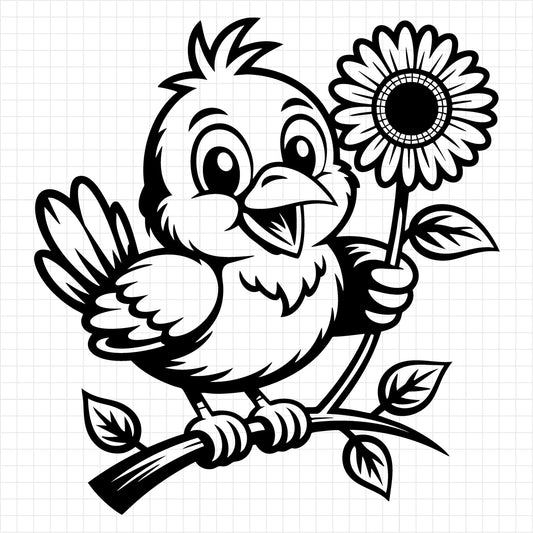 Bird Holding Sunflower SVG