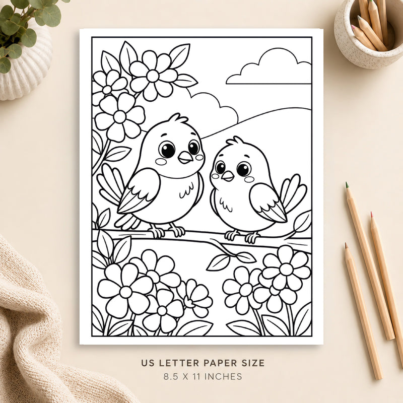Birds and Flowers Coloring Page 3