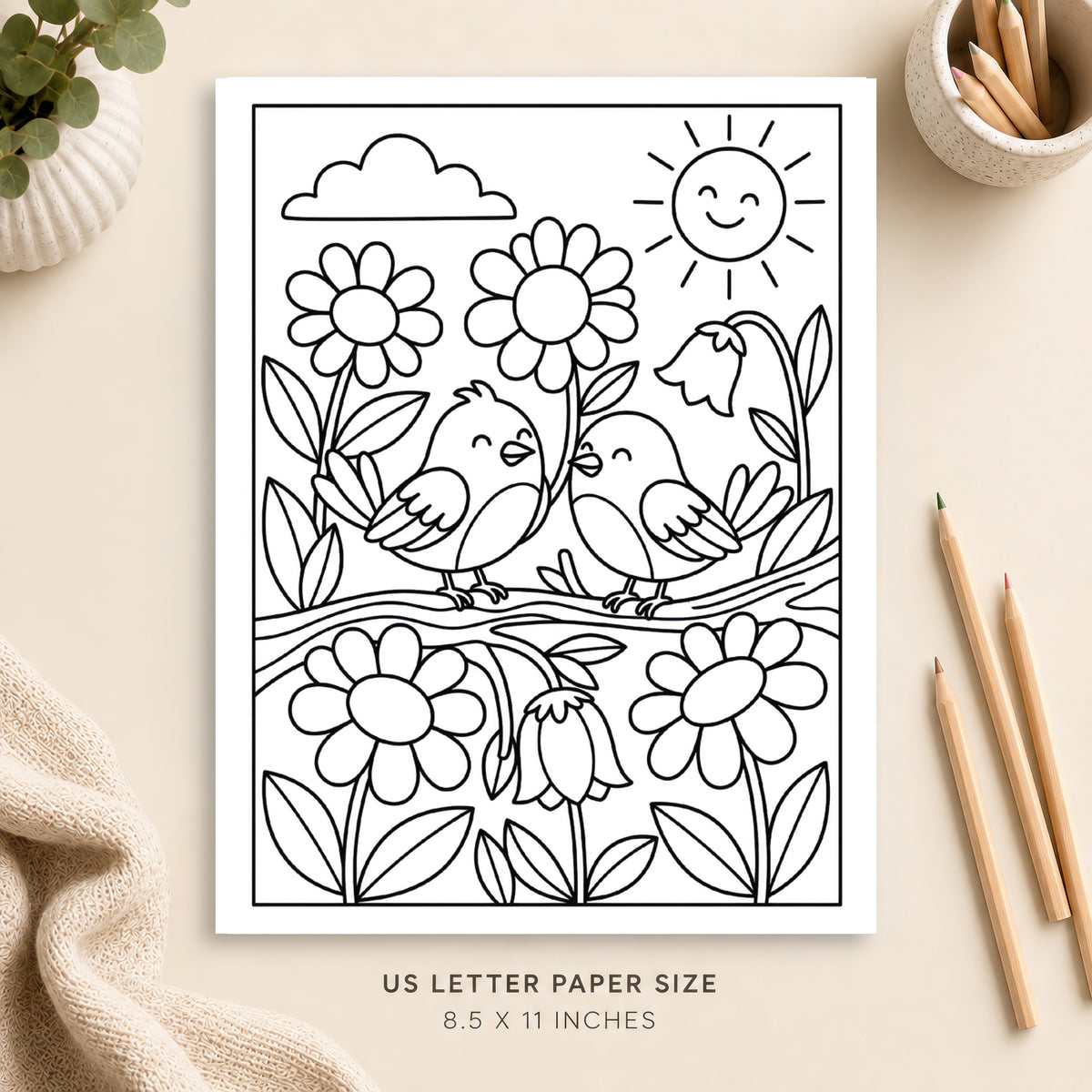 Birds and Flowers Coloring Page 5