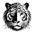 Black and White Tiger Head Silhouette SVG design for Cricut, Silhouette, laser cutting, vinyl, sublimation, and craft projects.