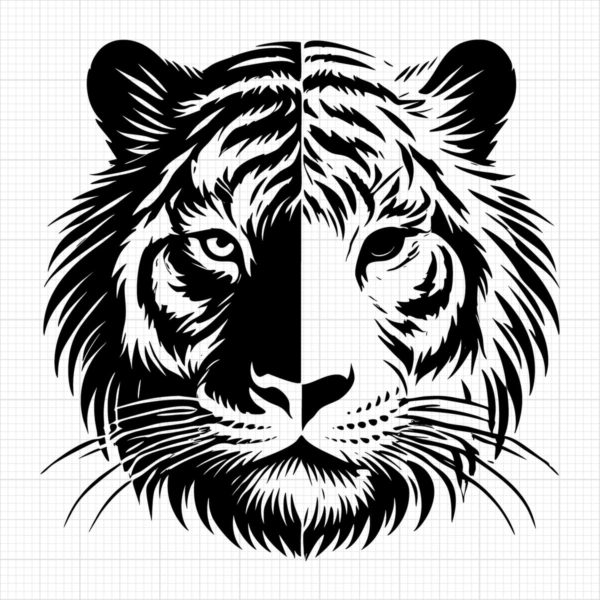Black and White Tiger Head Silhouette