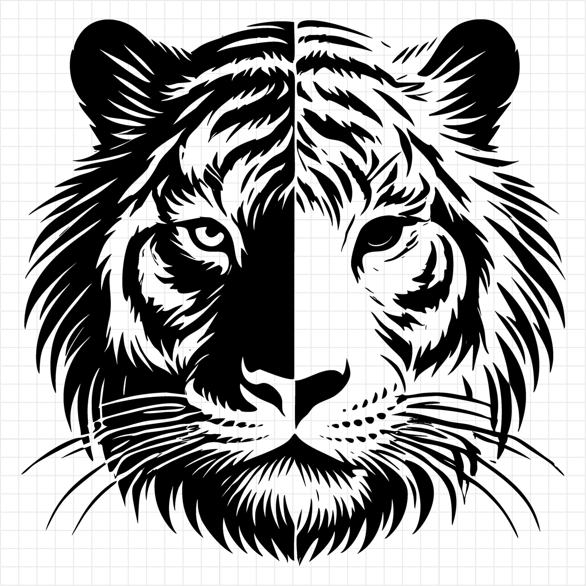 Black and White Tiger Head Silhouette SVG