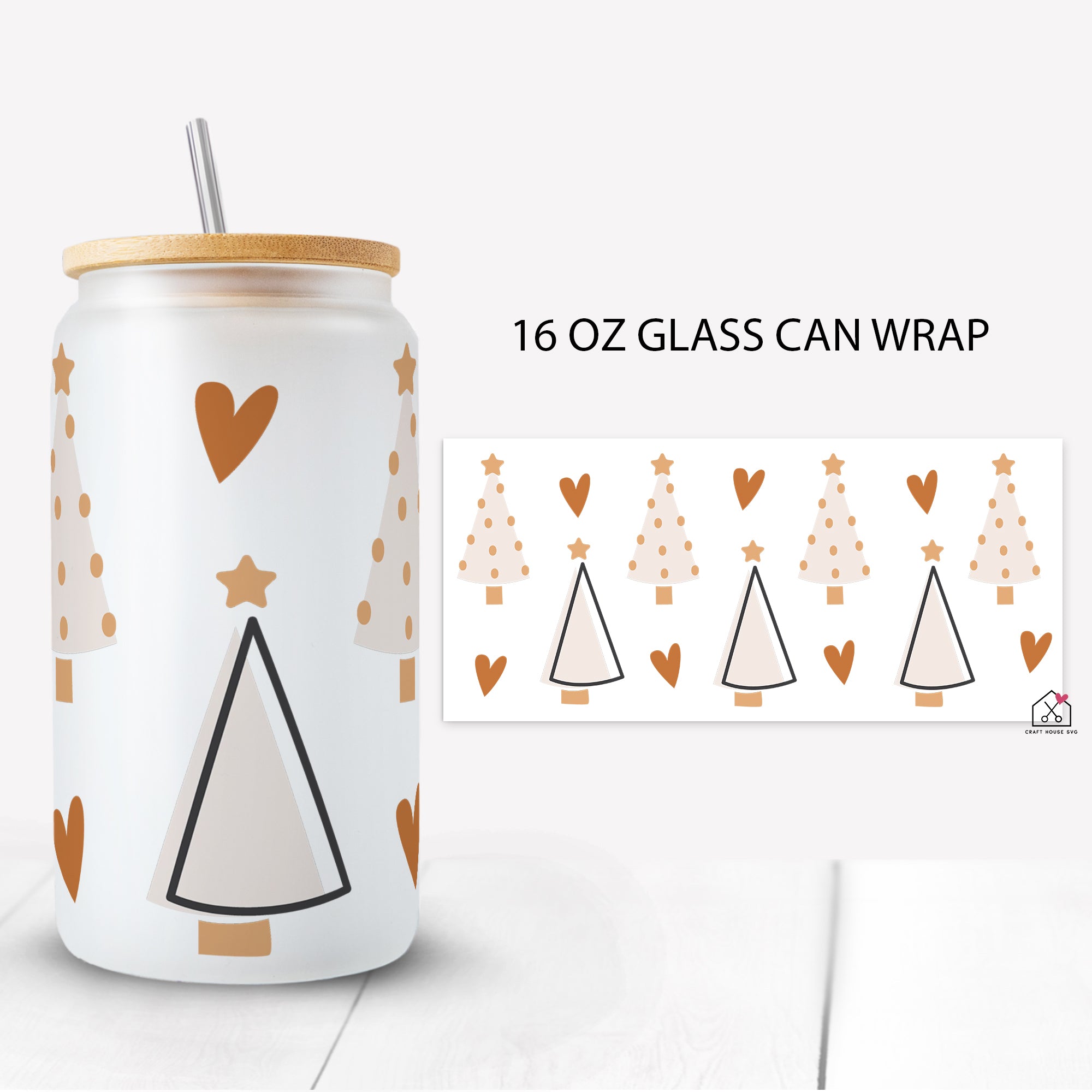 Boho Minimal Christmas Tree Glass Can Wrap SVG Cut File