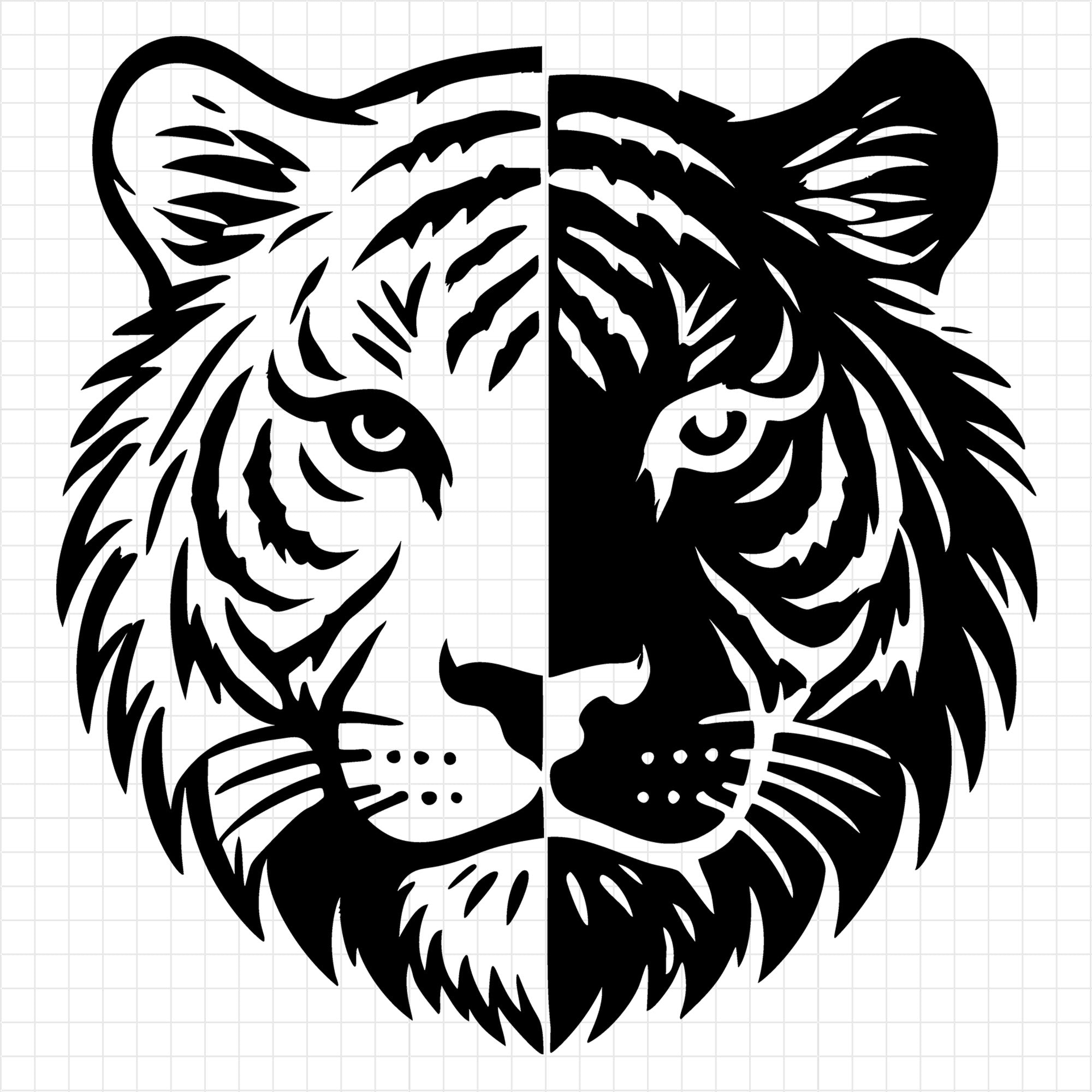 Bold Silhouette of a Tiger Head Split Design SVG