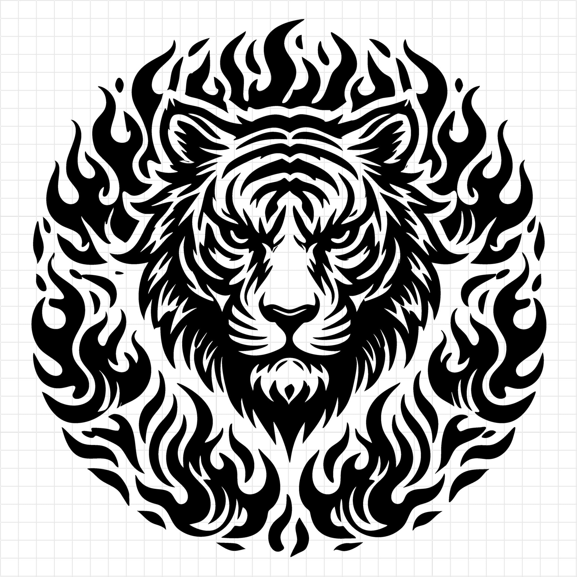 Bold Tiger Face with Fire Details SVG