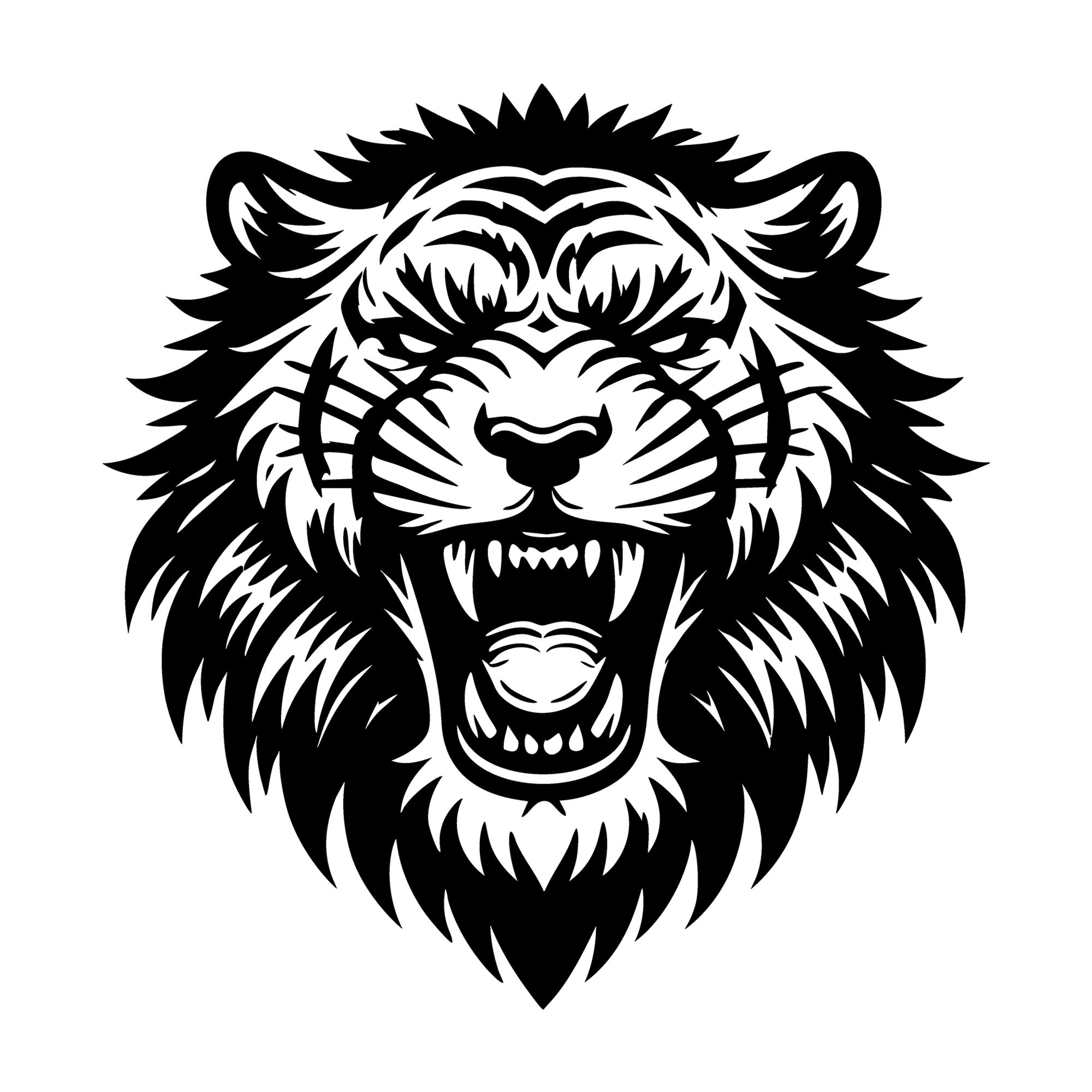 Bold Lion Silhouette With Fierce Expression SVG design for Cricut, Silhouette, laser cutting, vinyl, sublimation, and craft projects.