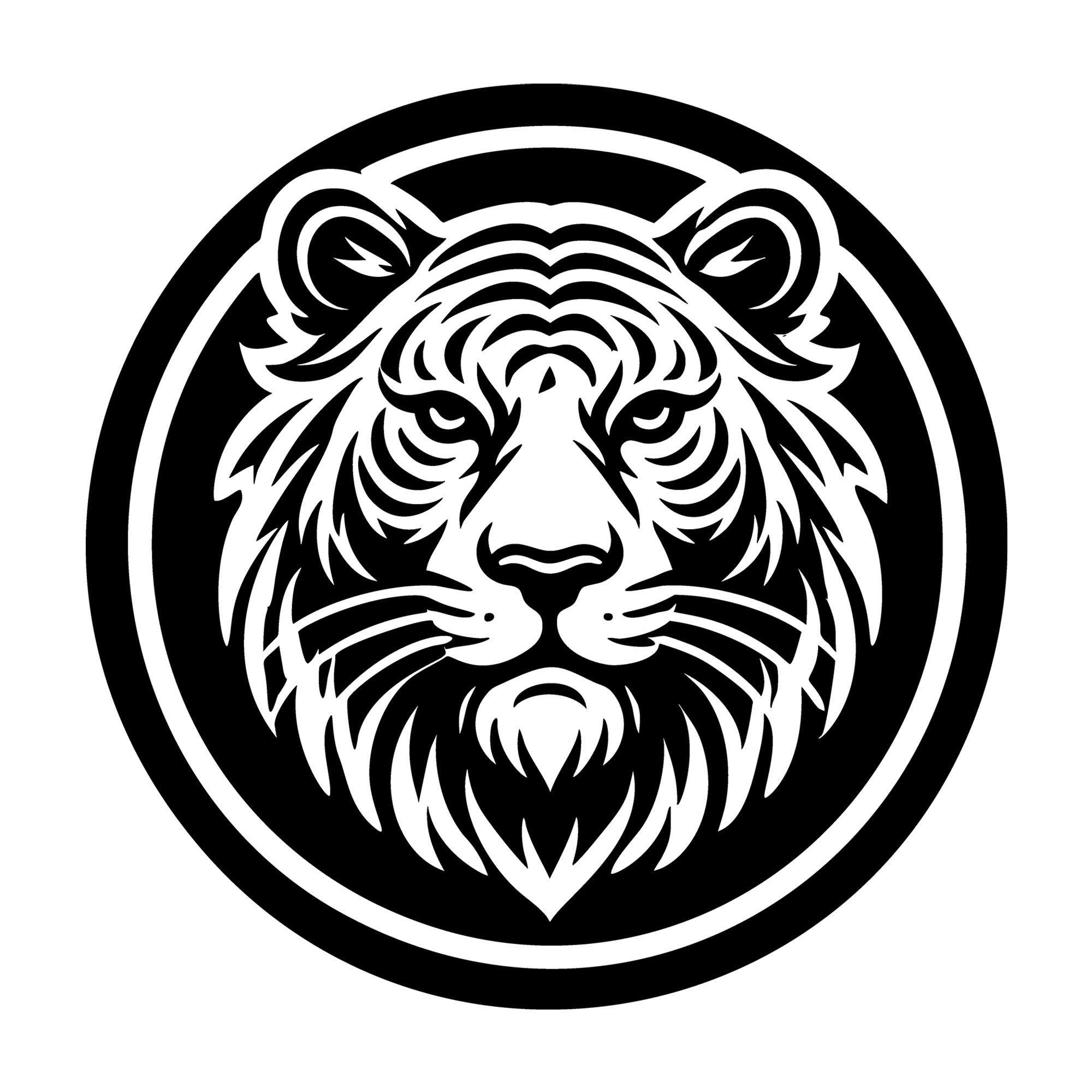 Bold Tiger Face in Circular Design SVG design for Cricut, Silhouette, laser cutting, vinyl, sublimation, and craft projects.