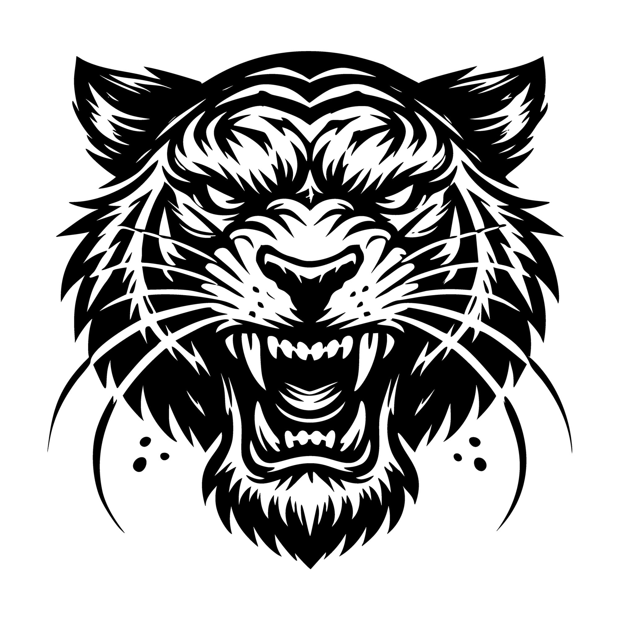 Bold Tiger Head Illustration Showing Fierce Expression SVG design for Cricut, Silhouette, laser cutting, vinyl, sublimation, and craft projects.