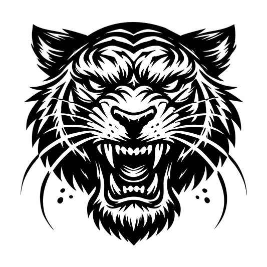 Bold Tiger Head Illustration Showing Fierce Expression SVG design for Cricut, Silhouette, laser cutting, vinyl, sublimation, and craft projects.