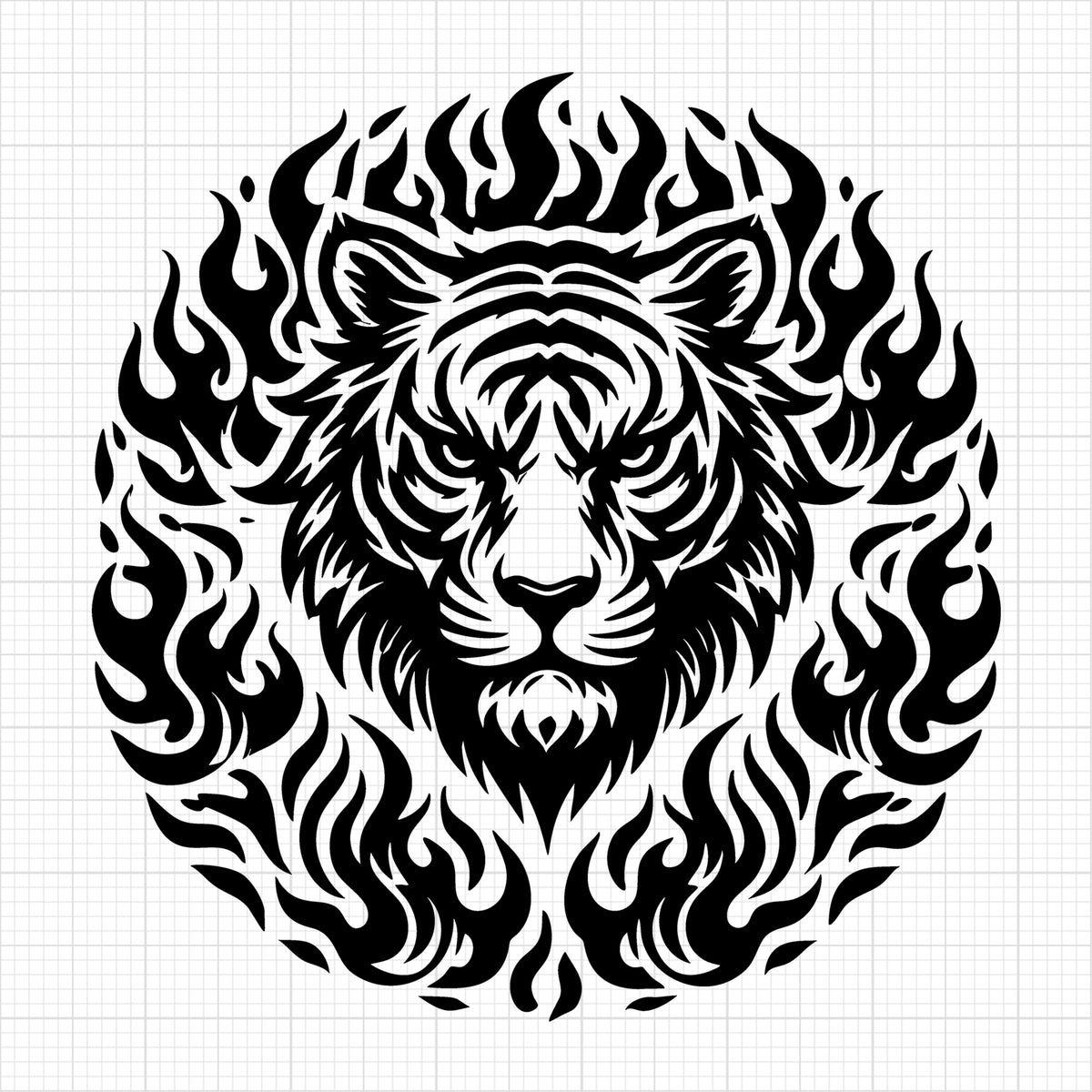 Bold Tiger Face with Fire Details