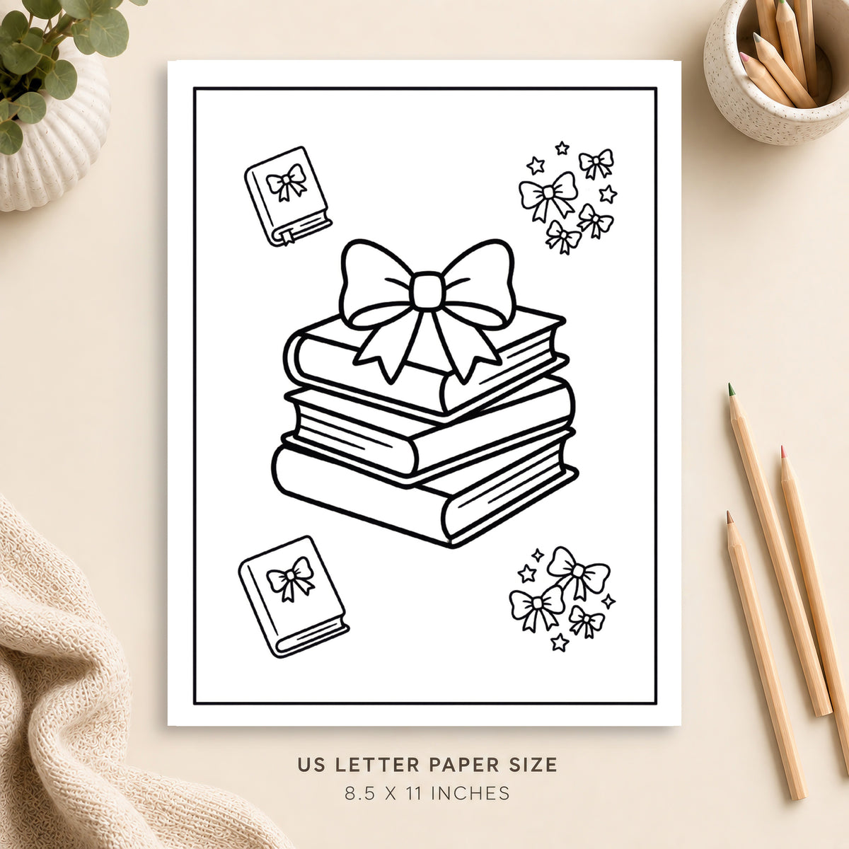 Books and Bows Coloing Page